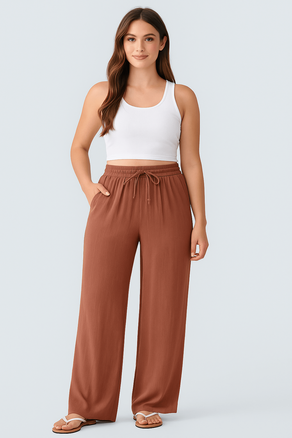 Broek met hoge taille en koordzakken met brede pijpen - Zovora